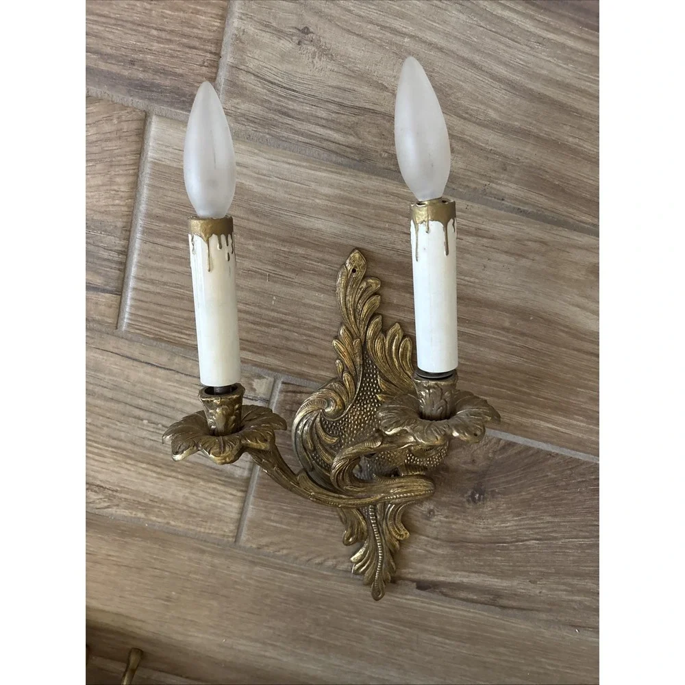 Antique Victorian 2 Light Brass Candelabra Wall Lamp Light‎ Sconce